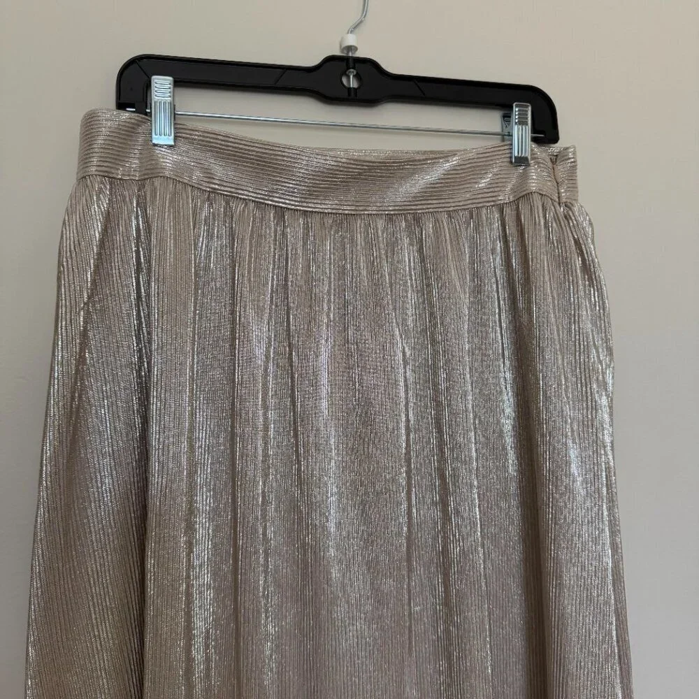 Who What Wear Metallic Pleated Midi Skirt Party Formal Gold - NWT - 12